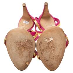 Pre Owned Ralph Lauren Collection Pink/Gold Suede and Leather Ankle-Strap Sandals Size 36.5