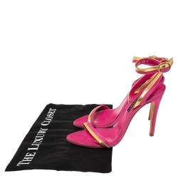 Pre Owned Ralph Lauren Collection Pink/Gold Suede and Leather Ankle-Strap Sandals Size 36.5