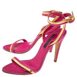 Pre Owned Ralph Lauren Collection Pink/Gold Suede and Leather Ankle-Strap Sandals Size 36.5