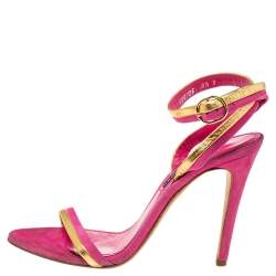 Pre Owned Ralph Lauren Collection Pink/Gold Suede and Leather Ankle-Strap Sandals Size 36.5