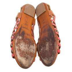 Ralph Lauren Collection Tan/Red Leather and Suede Flat Gladiator Sandals Size 40