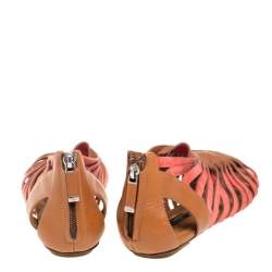 Ralph Lauren Collection Tan/Red Leather and Suede Flat Gladiator Sandals Size 40