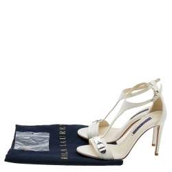 Pre Owned Ralph Lauren Collection White Leather Blessita Ankle Strap Sandals Size 36