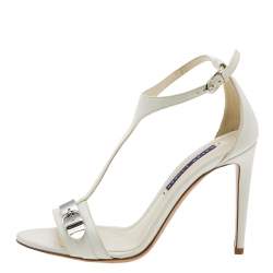 Pre Owned Ralph Lauren Collection White Leather Blessita Ankle Strap Sandals Size 36