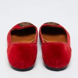 Pre Owned Ralph Lauren Collection Red Velvet Embroidered Ballet Flats Size 40