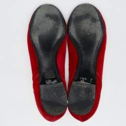Pre Owned Ralph Lauren Collection Red Velvet Embroidered Ballet Flats Size 40
