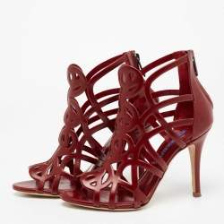 Pre Owned Ralph Lauren Collection Burgundy Leather Cut-Out Sandals Size 36