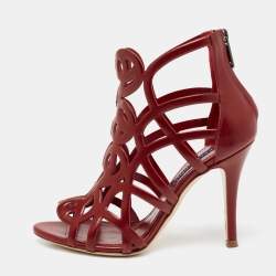 Pre Owned Ralph Lauren Collection Burgundy Leather Cut-Out Sandals Size 36
