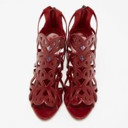 Pre Owned Ralph Lauren Collection Burgundy Leather Cut-Out Sandals Size 36