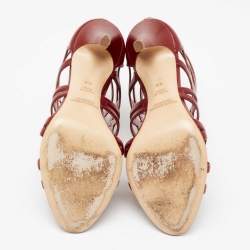 Pre Owned Ralph Lauren Collection Burgundy Leather Cut-Out Sandals Size 36