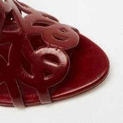 Pre Owned Ralph Lauren Collection Burgundy Leather Cut-Out Sandals Size 36