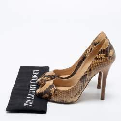 Pre Owned Ralph Lauren Beige/Brown Python Peep Toe Pumps Size 36.5