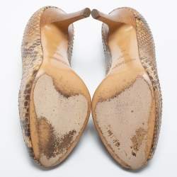 Pre Owned Ralph Lauren Beige/Brown Python Peep Toe Pumps Size 36.5