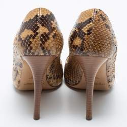 Pre Owned Ralph Lauren Beige/Brown Python Peep Toe Pumps Size 36.5