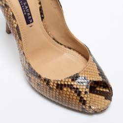 Pre Owned Ralph Lauren Beige/Brown Python Peep Toe Pumps Size 36.5