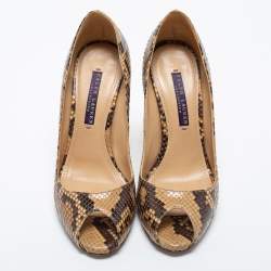 Pre Owned Ralph Lauren Beige/Brown Python Peep Toe Pumps Size 36.5