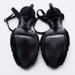 Pre Owned Ralph Lauren Collection Black Velvet Platform Ankle Strap  Sandals Size 37