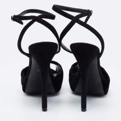 Pre Owned Ralph Lauren Collection Black Velvet Platform Ankle Strap  Sandals Size 37