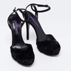 Pre Owned Ralph Lauren Collection Black Velvet Platform Ankle Strap  Sandals Size 37