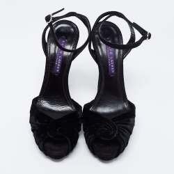 Pre Owned Ralph Lauren Collection Black Velvet Platform Ankle Strap  Sandals Size 37