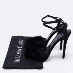 Pre Owned Ralph Lauren Collection Black Velvet Platform Ankle Strap  Sandals Size 37