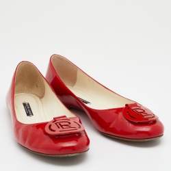 Pre Owned Ralph Lauren Collection Red Patent Leather Ballet Flats Size 40