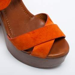 Pre Owned Ralph Lauren Collection Orange Suede Alannah Sandals Size 37
