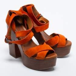Pre Owned Ralph Lauren Collection Orange Suede Alannah Sandals Size 37