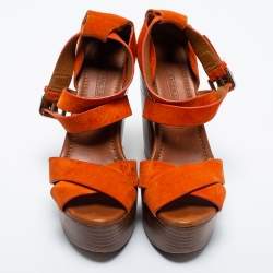 Pre Owned Ralph Lauren Collection Orange Suede Alannah Sandals Size 37