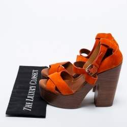 Pre Owned Ralph Lauren Collection Orange Suede Alannah Sandals Size 37