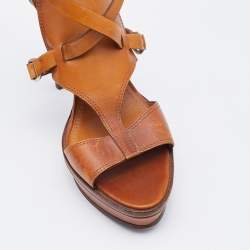 Pre Owned Ralph Lauren Collection Brown Leather Platform Sandals Size 39