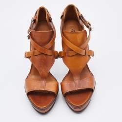 Pre Owned Ralph Lauren Collection Brown Leather Platform Sandals Size 39