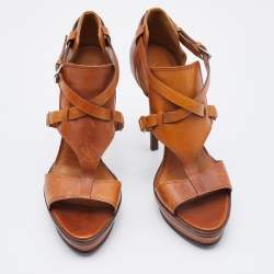 Pre Owned Ralph Lauren Collection Brown Leather Platform Sandals Size 39