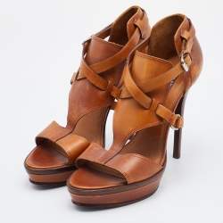 Pre Owned Ralph Lauren Collection Brown Leather Platform Sandals Size 39