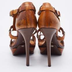 Pre Owned Ralph Lauren Collection Brown Leather Platform Sandals Size 39