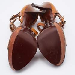 Pre Owned Ralph Lauren Collection Brown Leather Platform Sandals Size 39