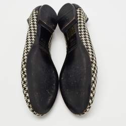 Pre Owned Ralph Lauren Collection Black/White Leather and Canvas Ballet Flats Size 37.5