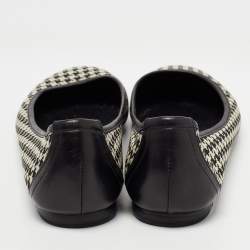 Pre Owned Ralph Lauren Collection Black/White Leather and Canvas Ballet Flats Size 37.5
