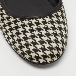 Pre Owned Ralph Lauren Collection Black/White Leather and Canvas Ballet Flats Size 37.5