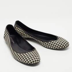 Pre Owned Ralph Lauren Collection Black/White Leather and Canvas Ballet Flats Size 37.5