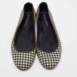 Pre Owned Ralph Lauren Collection Black/White Leather and Canvas Ballet Flats Size 37.5