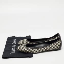 Pre Owned Ralph Lauren Collection Black/White Leather and Canvas Ballet Flats Size 37.5