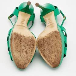 Ralph Lauren Collection Green Patent Leather T Strap Peep Toe Sandals Size 38