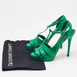 Ralph Lauren Collection Green Patent Leather T Strap Peep Toe Sandals Size 38