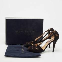 Pre Owned Ralph Lauren Collection Black Suede Ankle Strap Sandals Size 41
