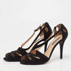 Pre Owned Ralph Lauren Collection Black Suede Ankle Strap Sandals Size 41