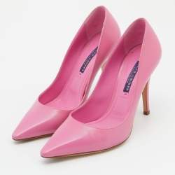 Pre Owned Ralph Lauren Collection Pink Leather Armissa Pointed Toe Pumps Size 38.5