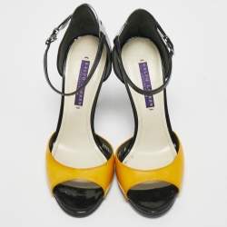Ralph Lauren Collection Black/Yellow Patent Leather Ankle Strap Sandals Size 36