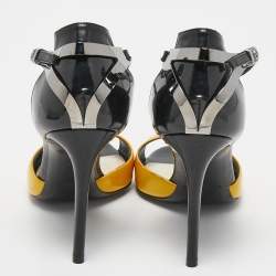 Ralph Lauren Collection Black/Yellow Patent Leather Ankle Strap Sandals Size 36