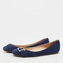 Pre Owned Ralph Lauren Collection Navy Blue Suede D Buckle Ballet Flats Size 36